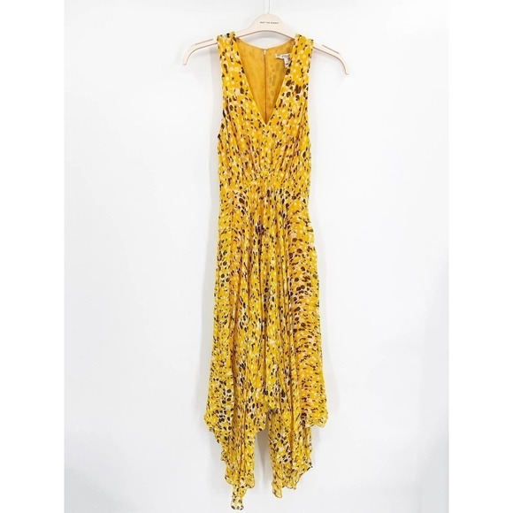 Derek Lam 10 Crosby Yellow Pleated Animal Print Sleeveless V-Neck Maxi Dress 4 - Picture 3 of 8